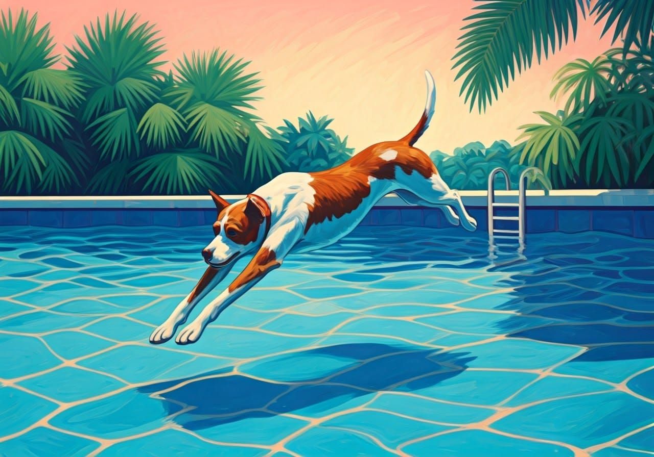 Vibrant Florida Pool Scene in Acrylic Style