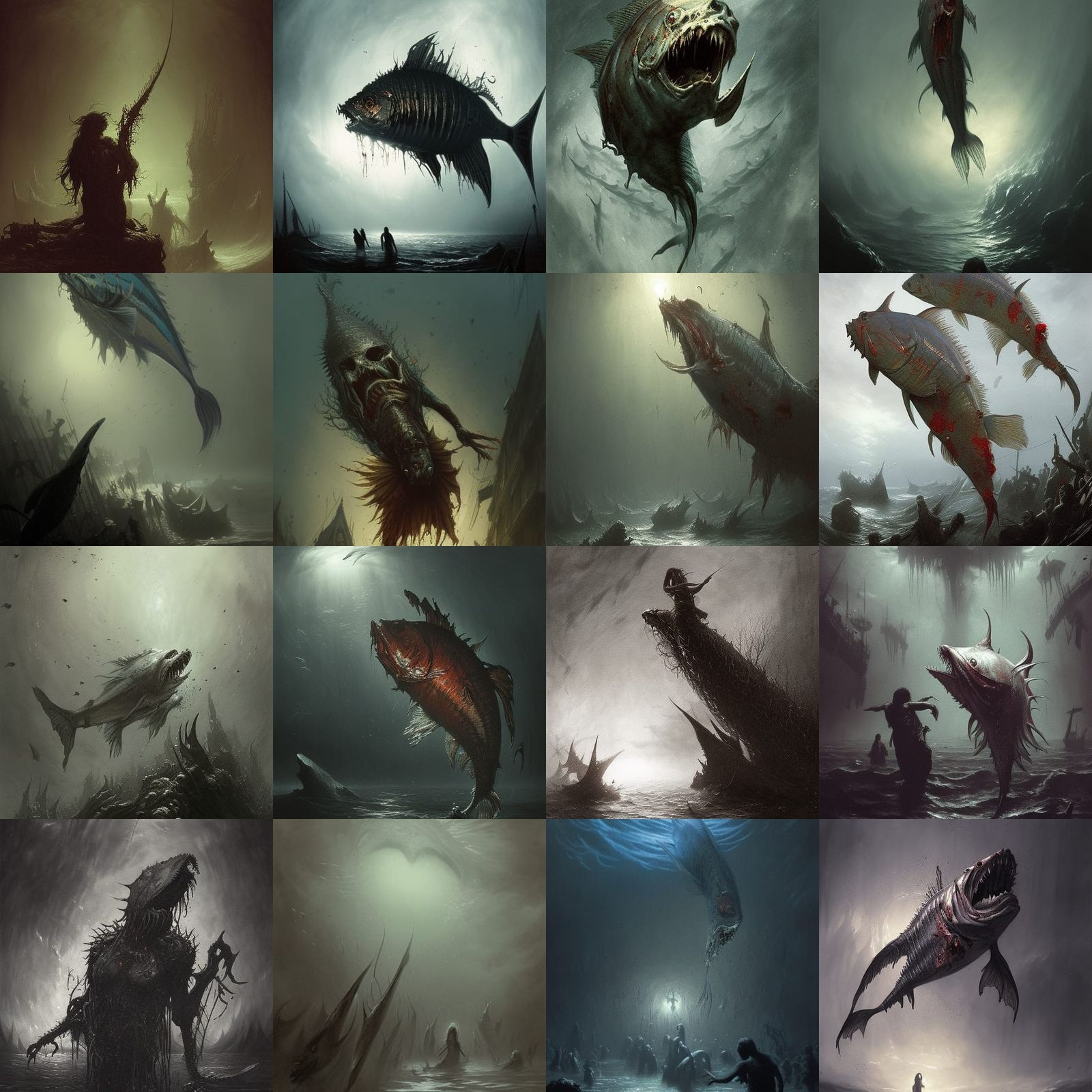 Horror Zombie Fish in Doré Style