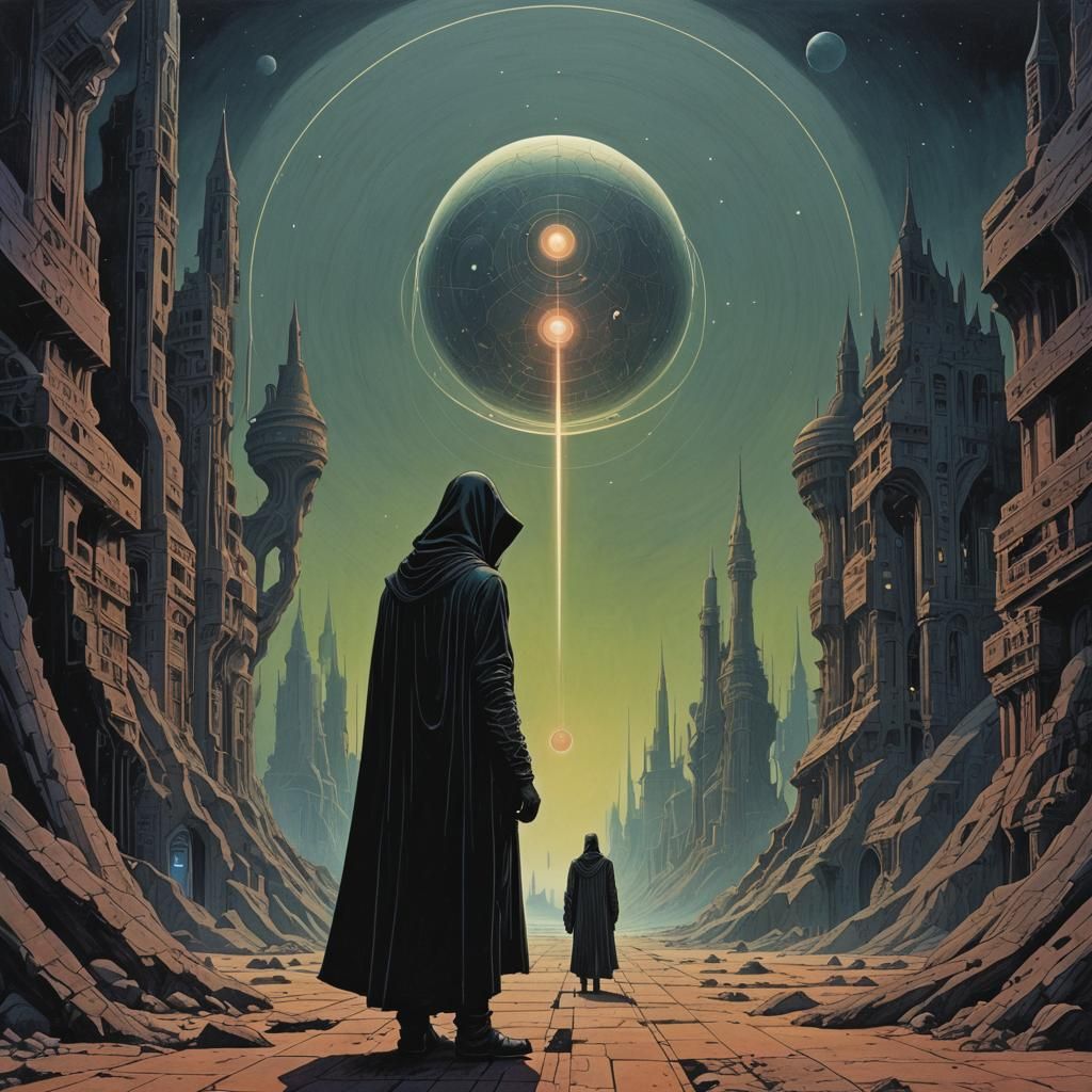 Dark Gothic Sci-Fi Painting in Moebius Style