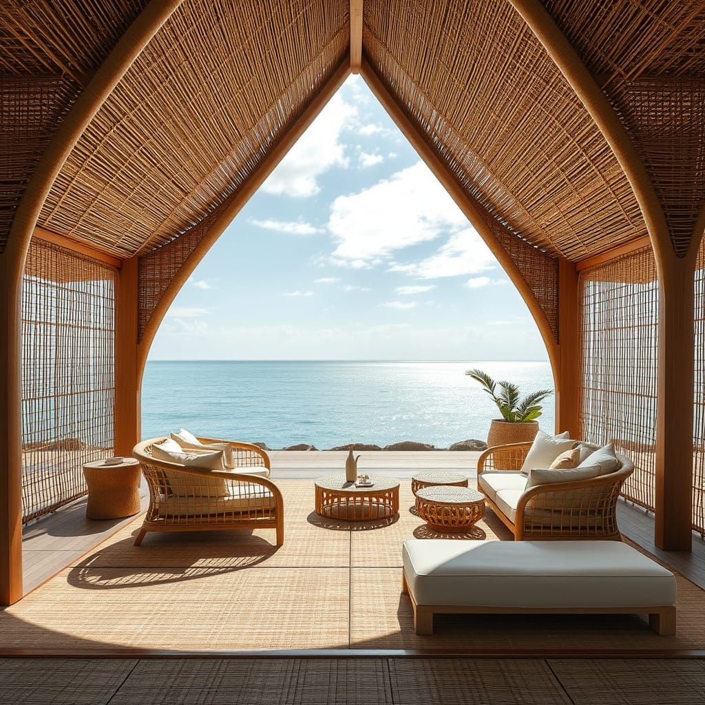 Oceanfront Bamboo Pavilion in Minimalist Eco-Luxury Style
