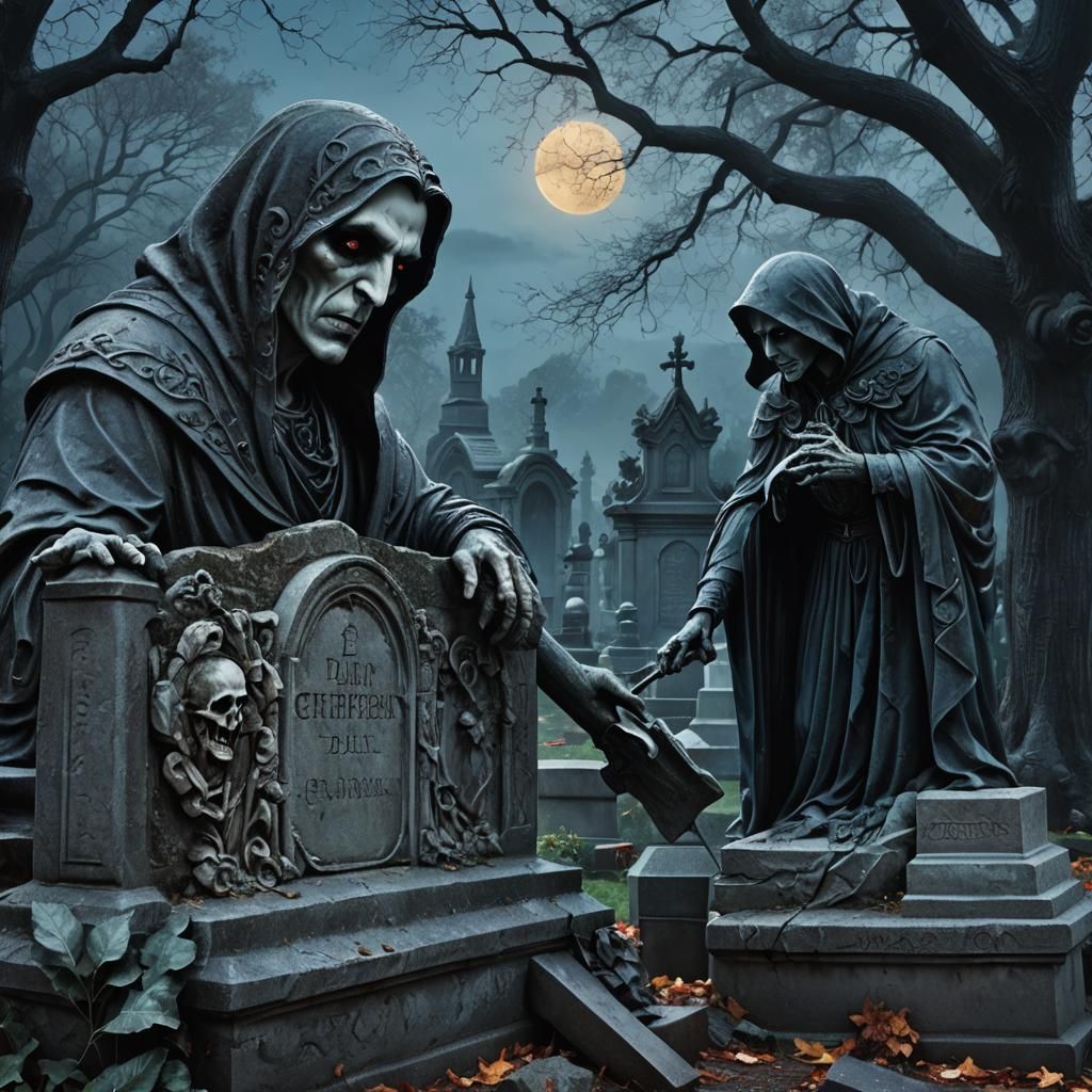 Vampires Adorn a Cemetery by Moonlit Glow