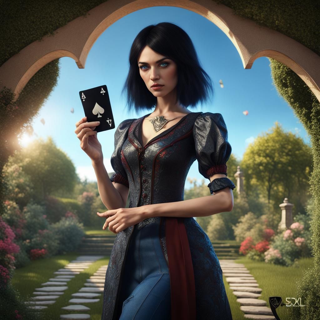 Woman with Spades Card in Garden Setting