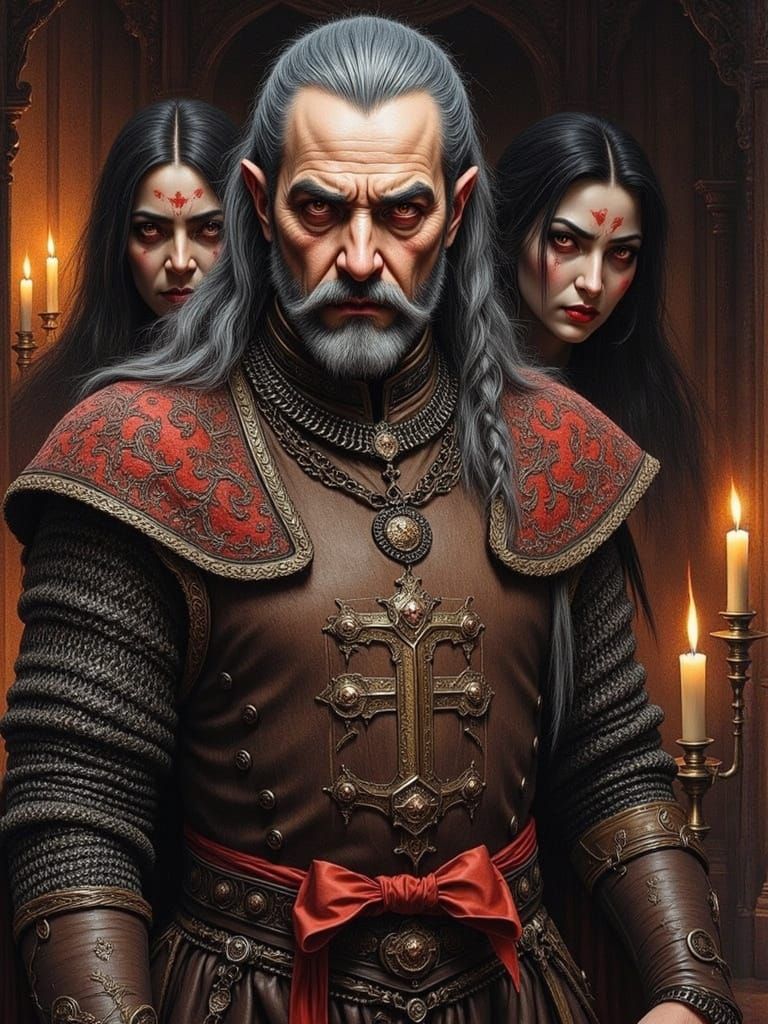 Evil Priest Romag in Candlelit Dark Ritual Chamber