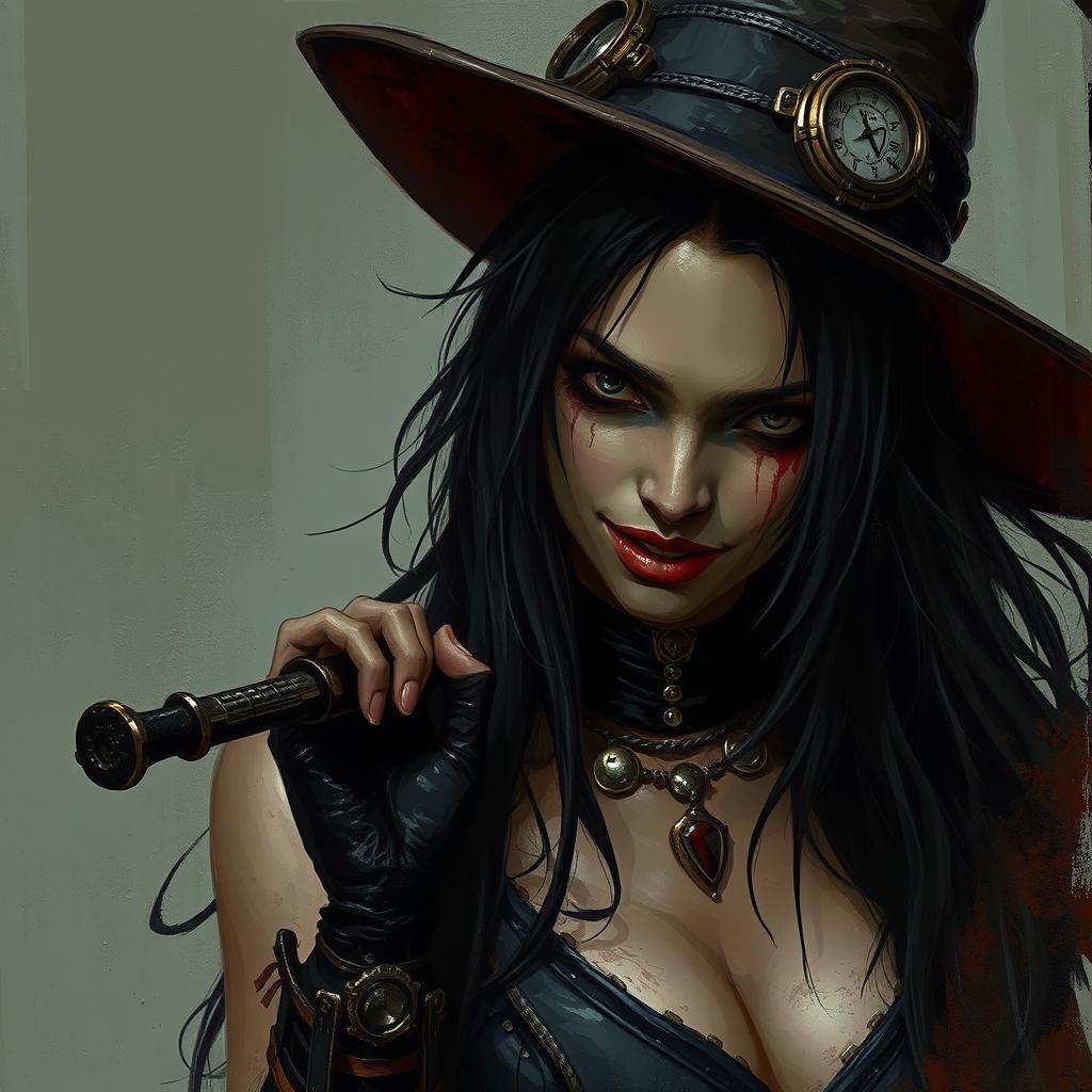 Punk Steampunk Witch in Sinister Fantasy Art Style