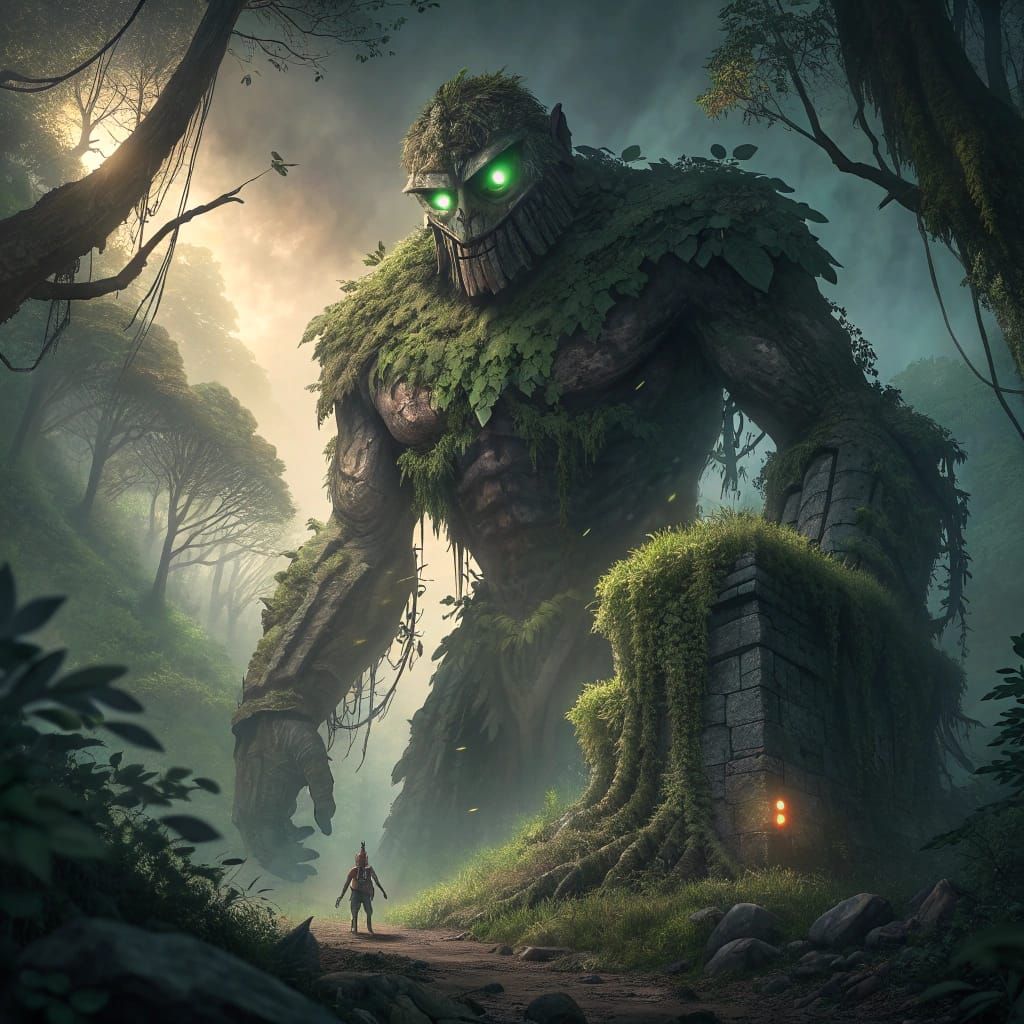 Ancient Stone Golem Awakens in Misty Ruins