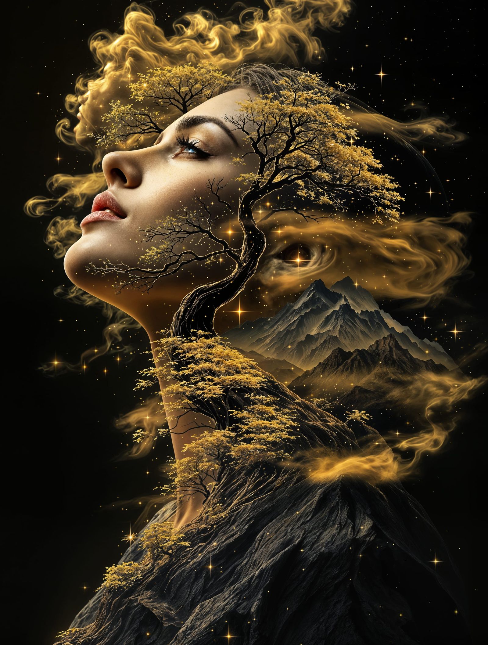 Golden Goddess Ascending in Ethereal Light