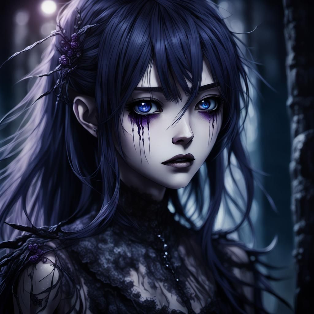 Eerie Anime Girl Portrait in Dark Fantasy Style
