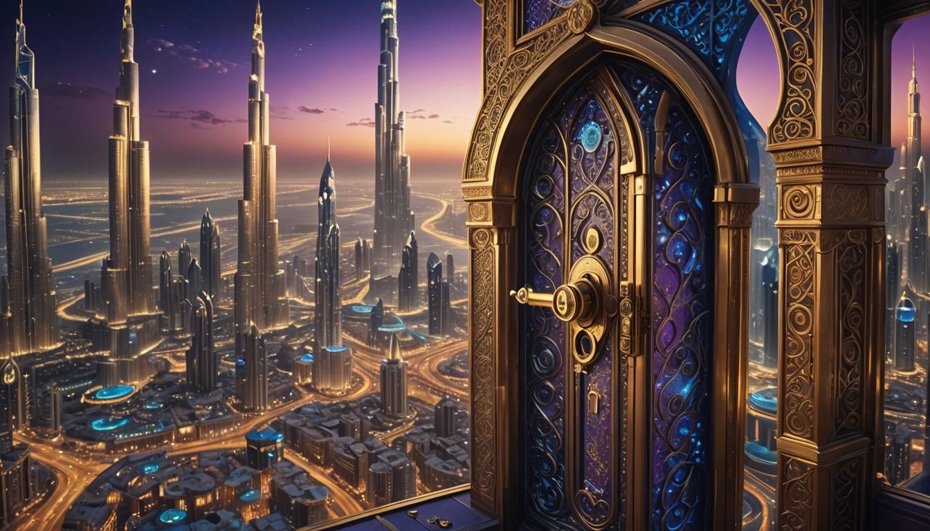 Futuristic Key Unlocks a Prosperous Dubai: Fantasy Art