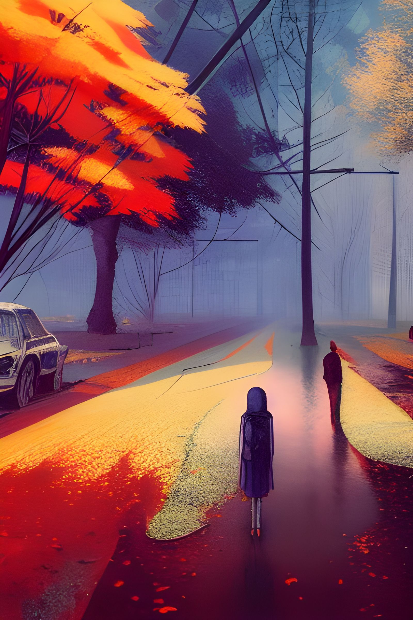 Autumn Road: Intricate Matte Painting in Fantasy Art Style