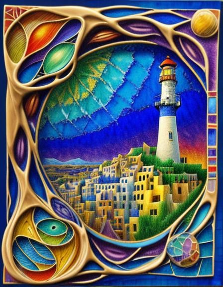 Lighthouse in Flowing Colors: A Mosaic Masterpiece