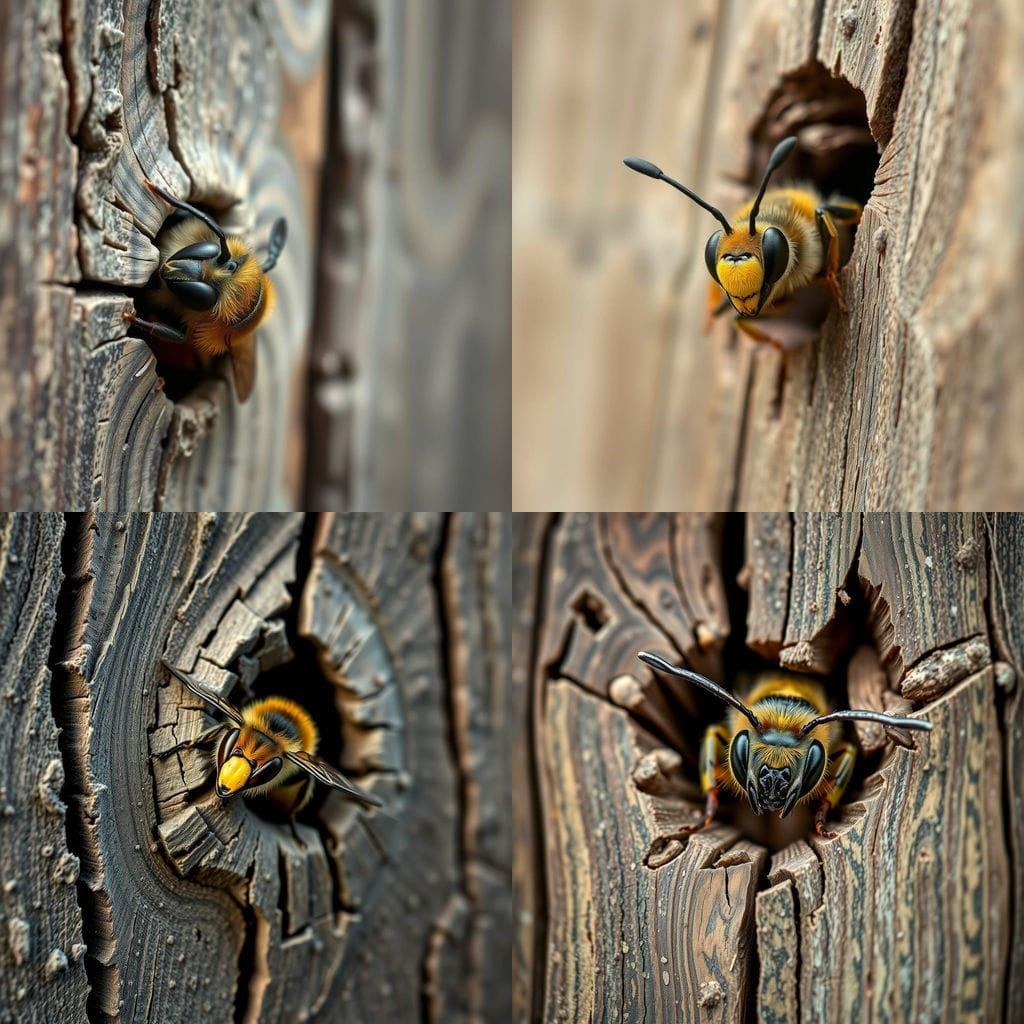Close-Up of a Carpenter Bee Poking Out of a Distressed Fence...
