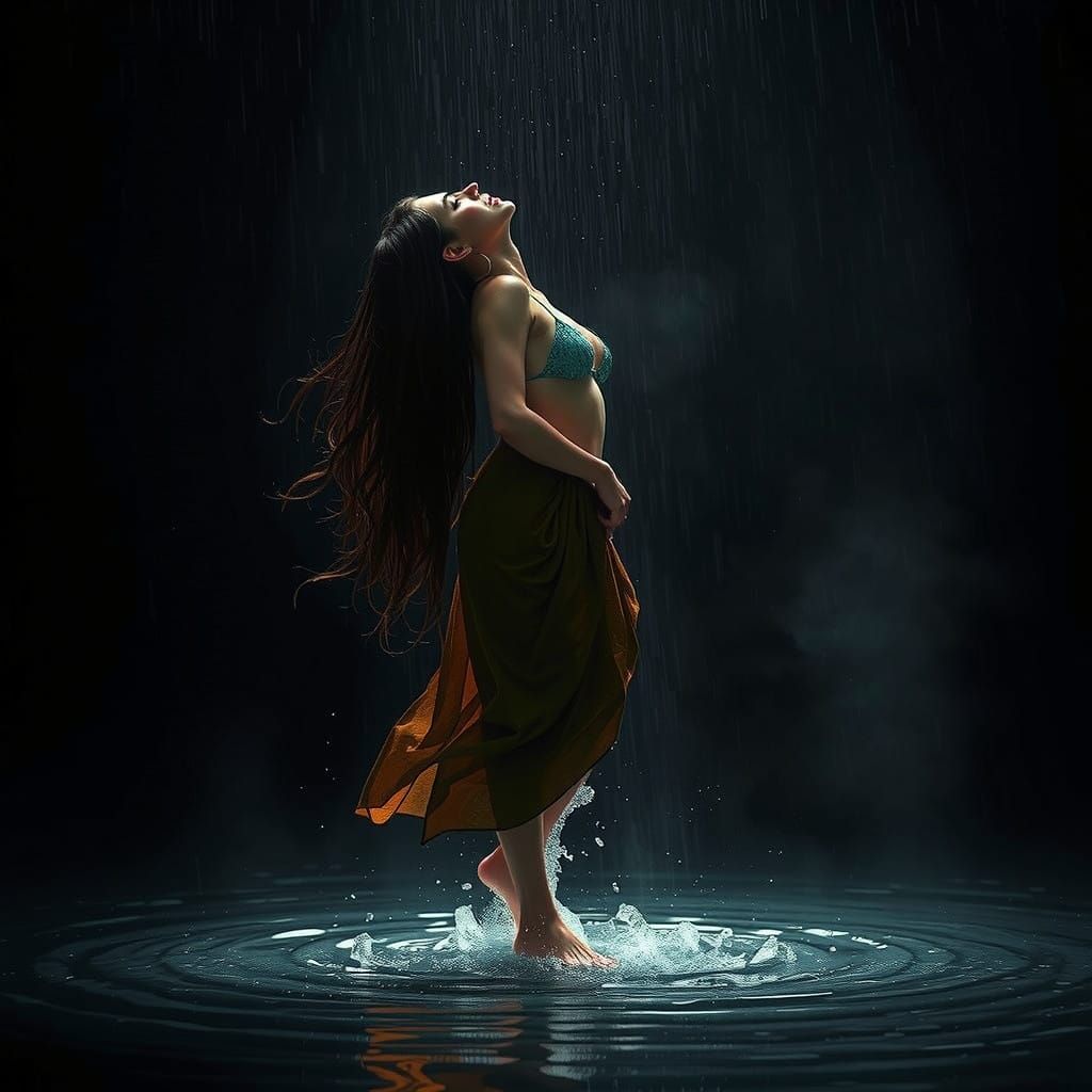 Sultry Naturalist Emerges from Inky Black Pool in Turquoise....