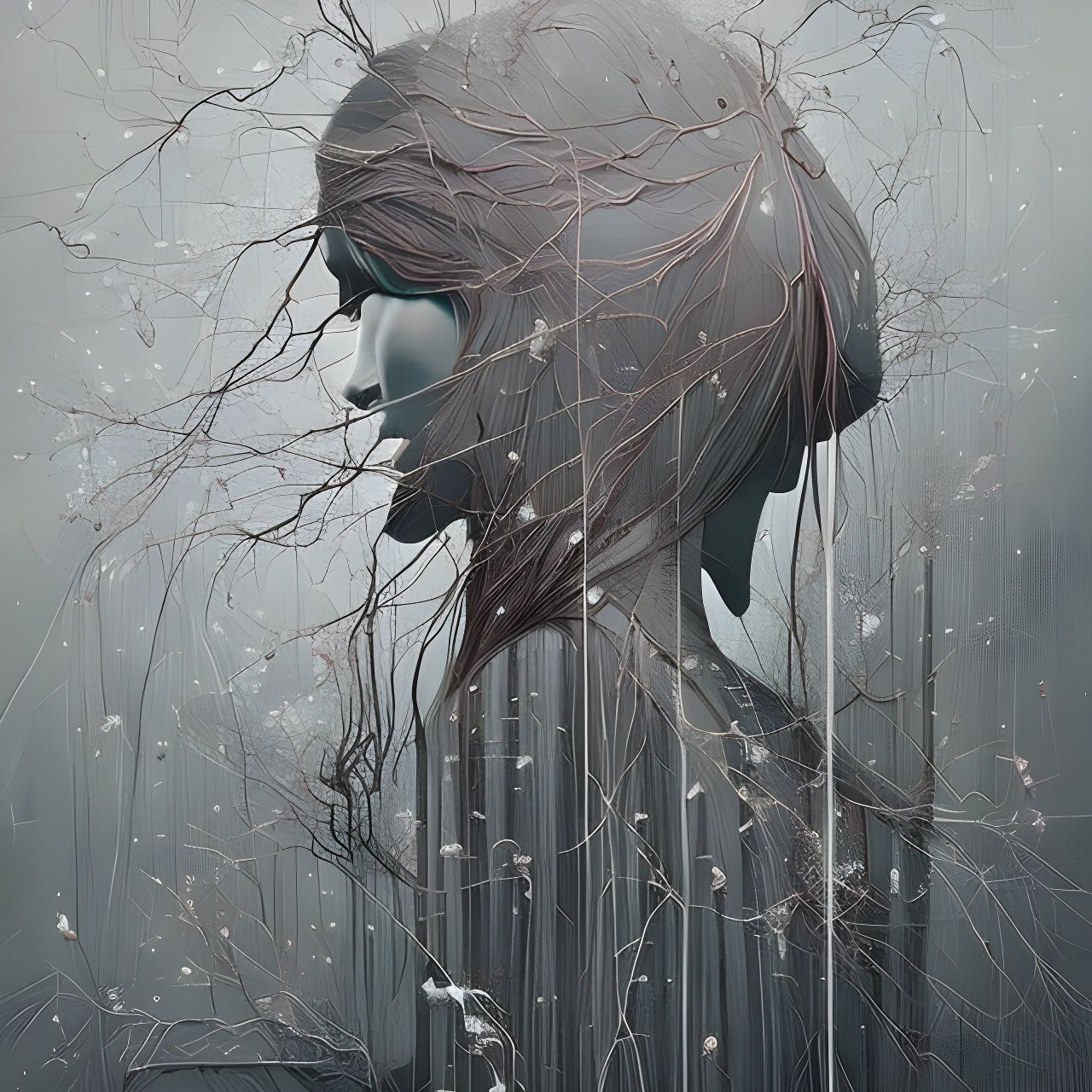 Complex Neuronal Network Artwork with Dripping Paint