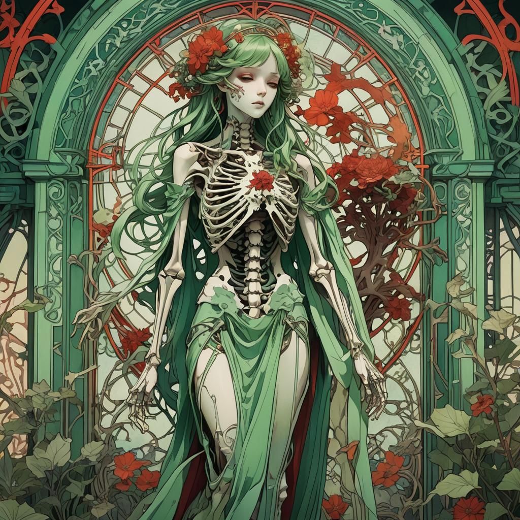 Art Nouveau Woman in Tokyo: Anime-Inspired Style