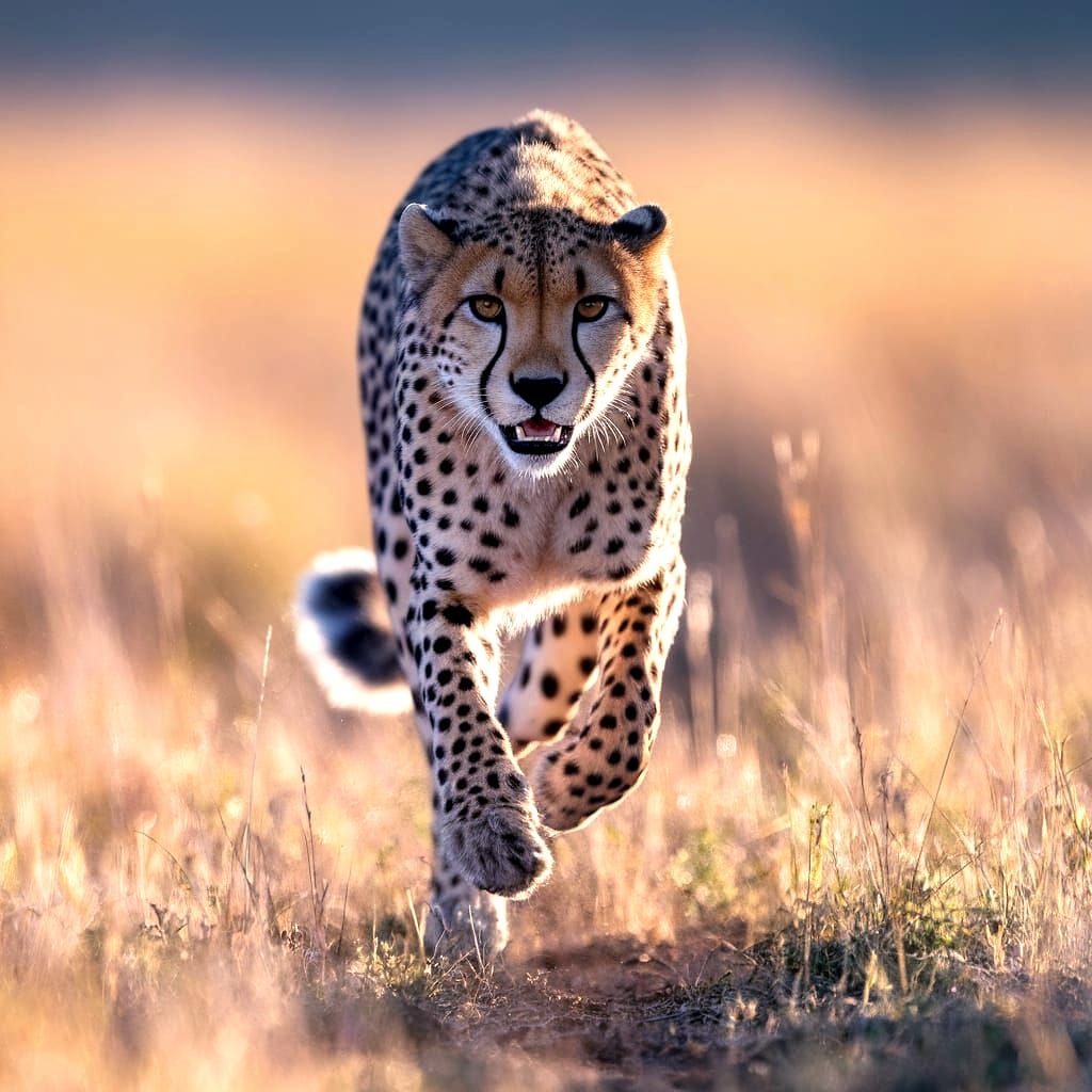 Cheetah Runs Across Savanna: Hyperrealistic Wide Shot