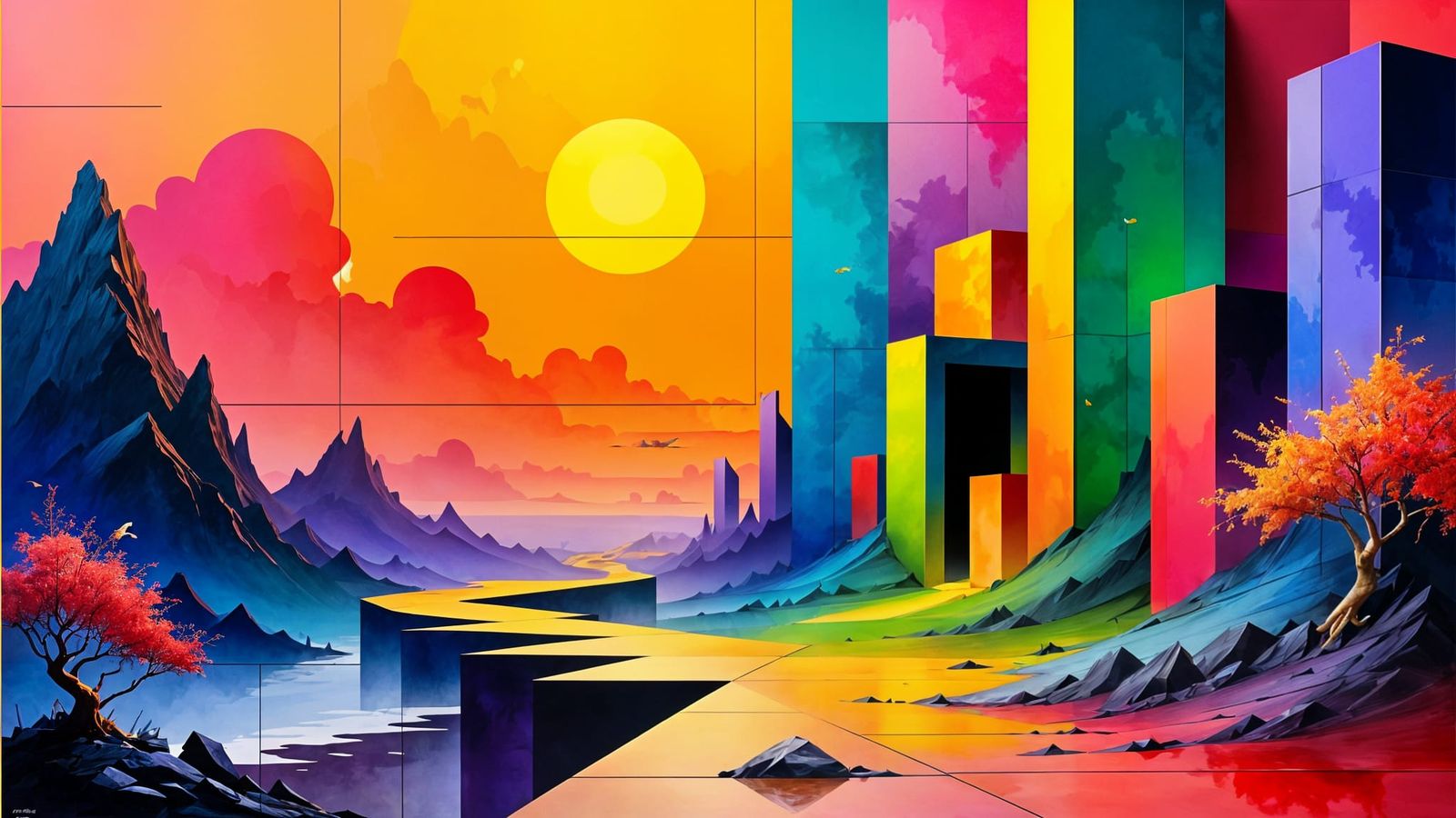 Vibrant Street Art in Geometric Style
