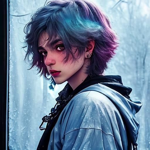 Blurred Portrait Through Frosty Window, Painterly Style