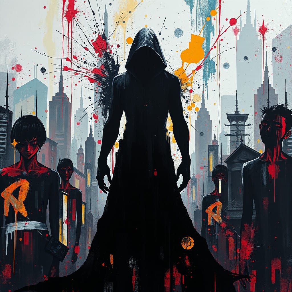 Futuristic Silhouette in Neon Cityscape