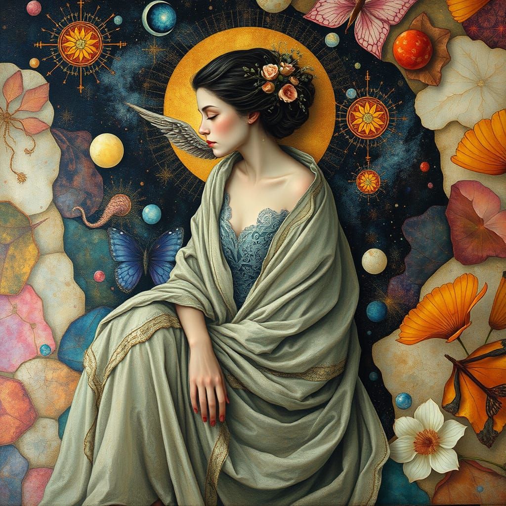 Enchanting, Dreamlike Figure in Vibrant, Ethereal Landscape