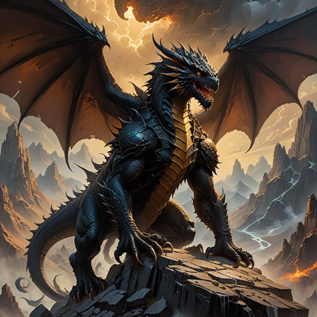 Dragon Cradling Children in Epic Fantasy Style