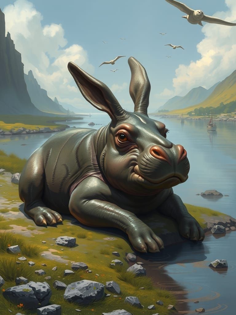 Rabbit Hippo Hybrid Creature Concept Art