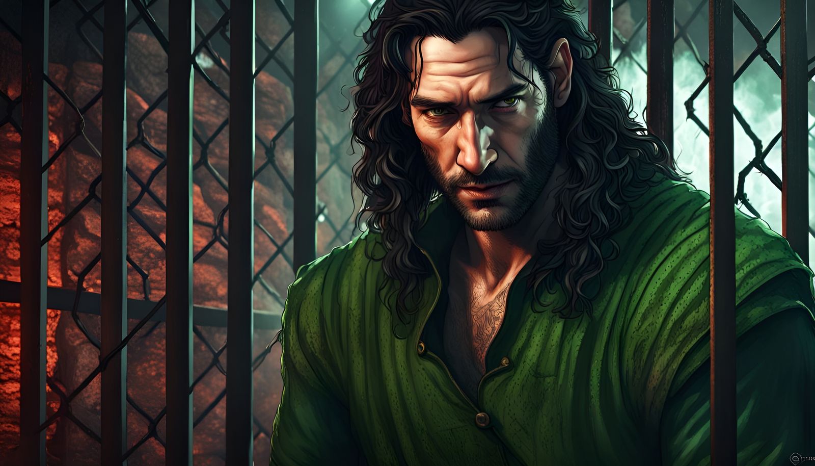 Imprisoned Outlaw in Medieval Castle Jail