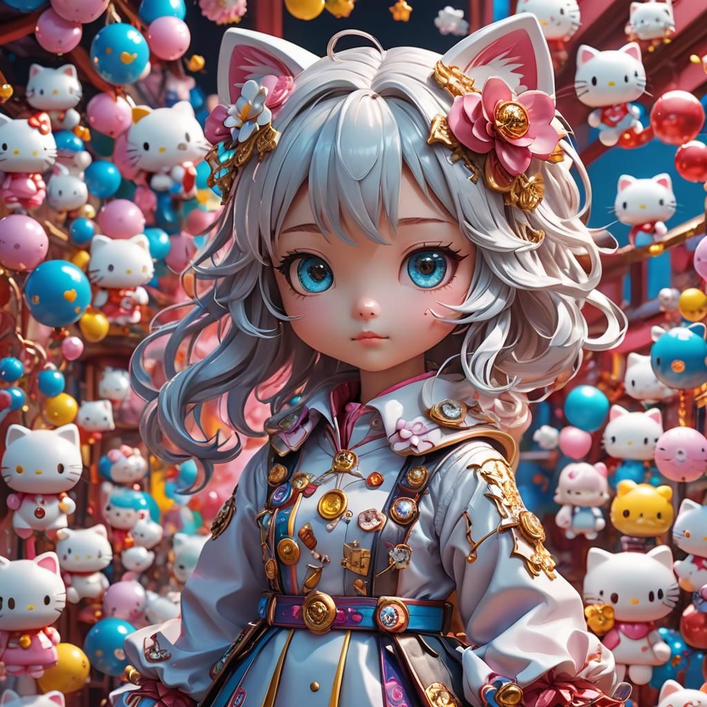 Hyperrealistic Hello Kitty in 3D Anime Art