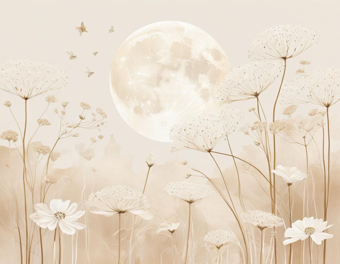 Ethereal Floral Art in Radiant Beige Moonscape