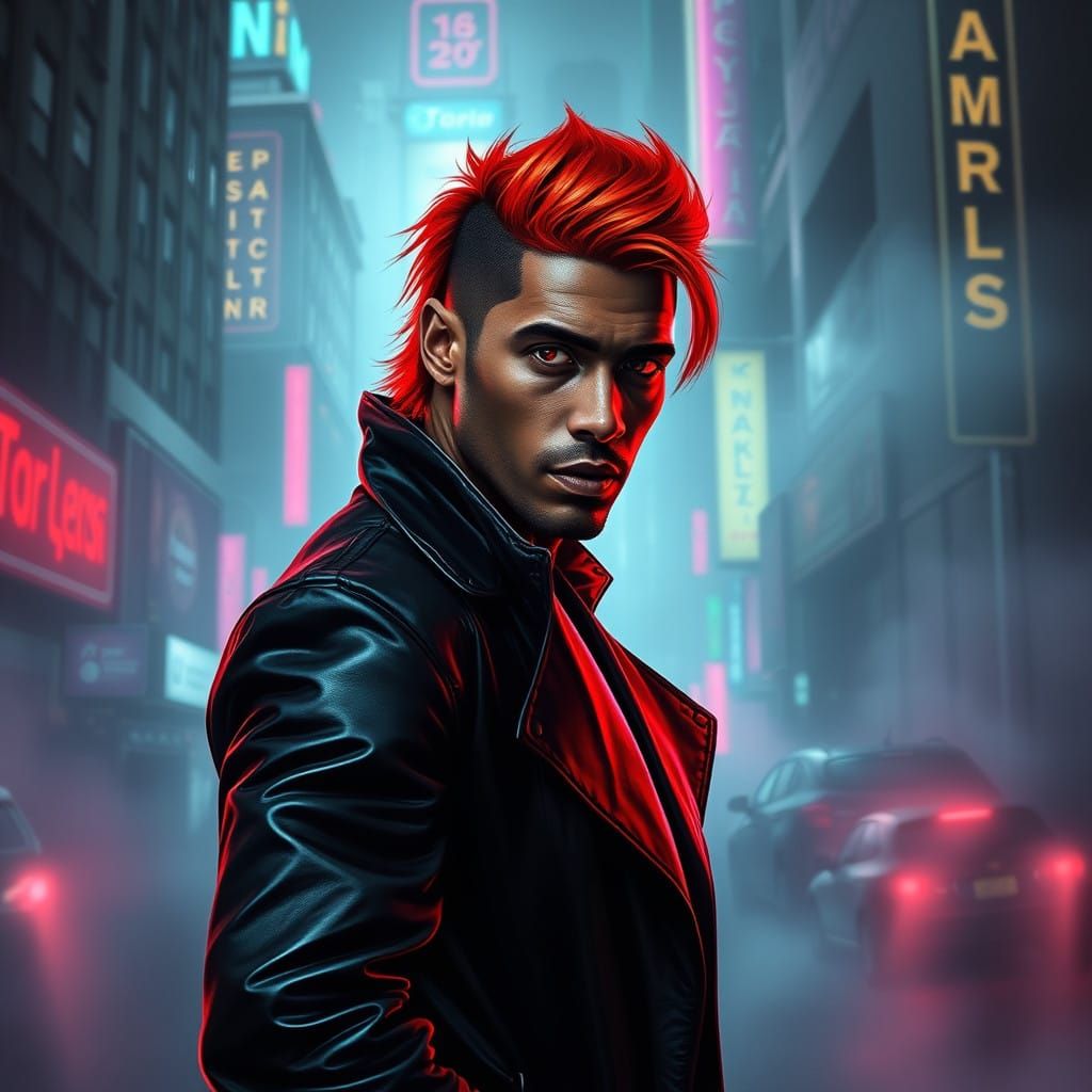 Confident Futuristic Hero in Neon City
