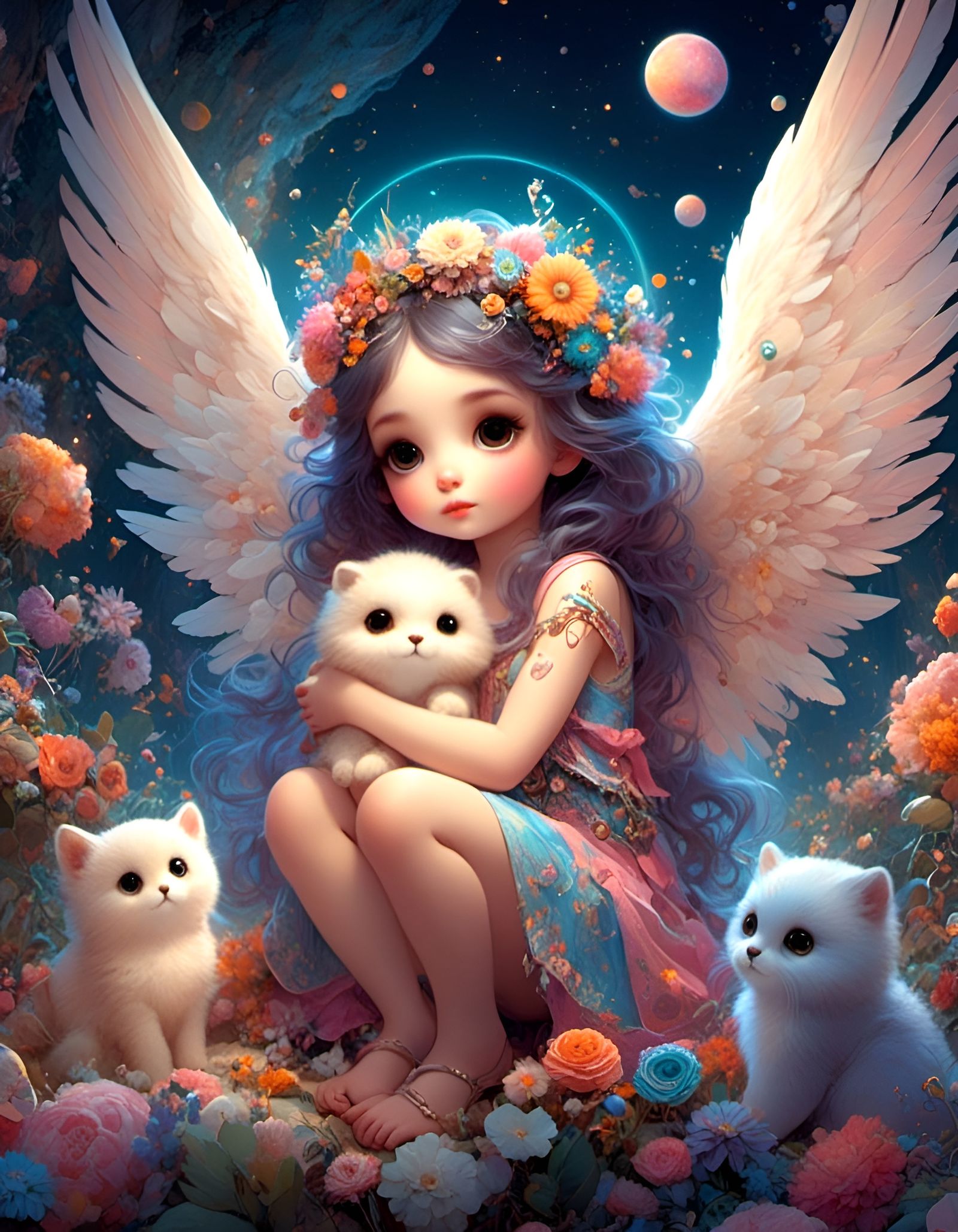 Ultra Cute Angel Hugging Friends: Digital Art