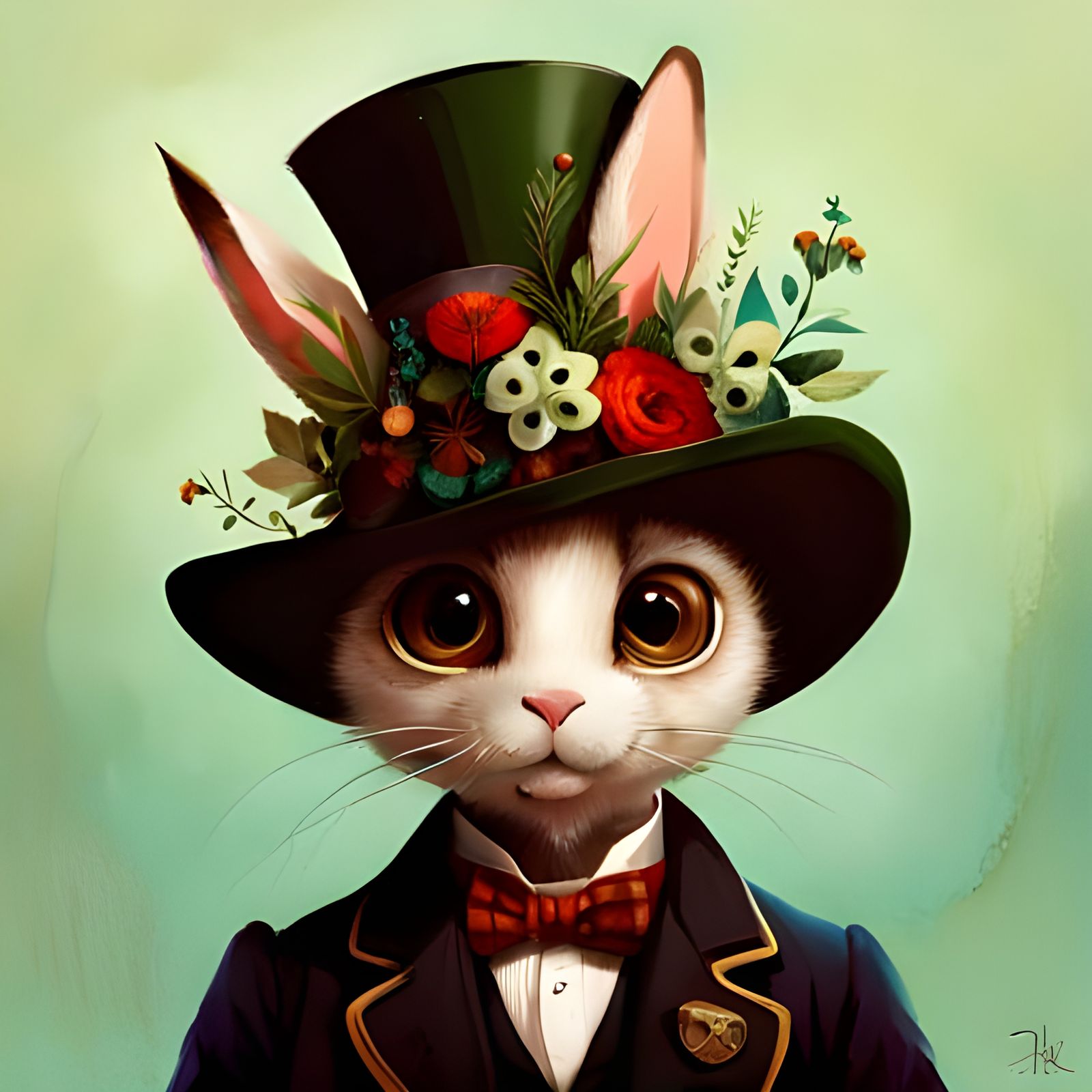 Happy Bunny in Top Hat, Hyperrealistic Splash Art