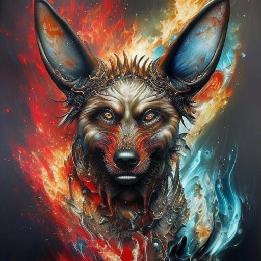 Detailed Hellhound in Dripping Paint Style