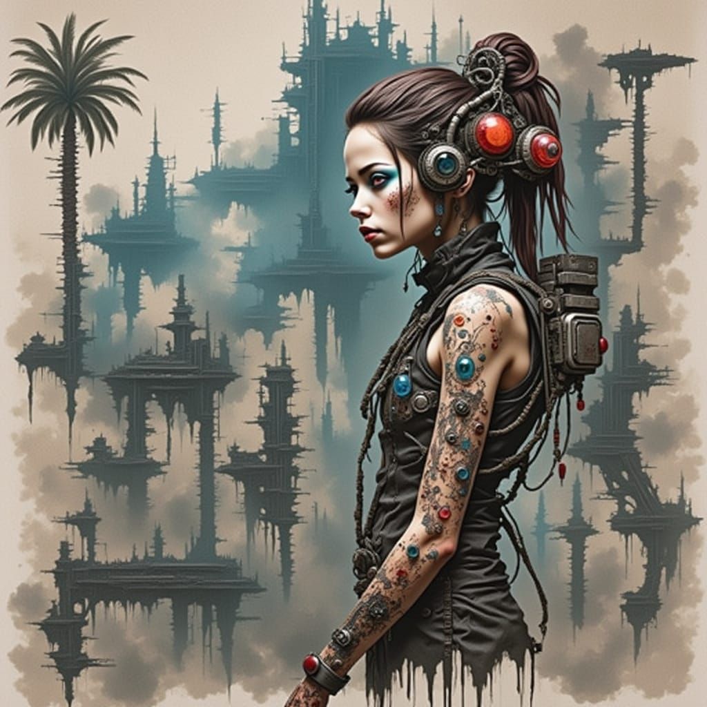 Cyberpunk Musician in Fog