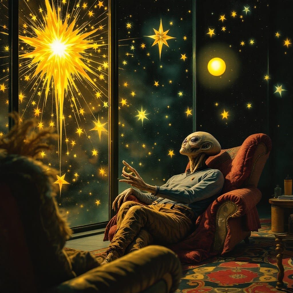 Alien Juggles Tennis Ball Watching Star Trek