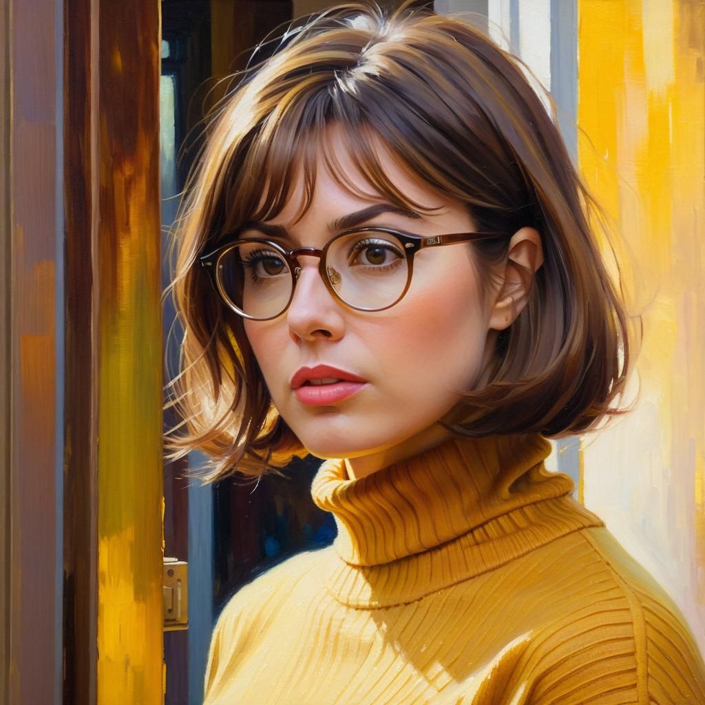 Impressionistic Oil Painting of a Cautious Woman Emerging