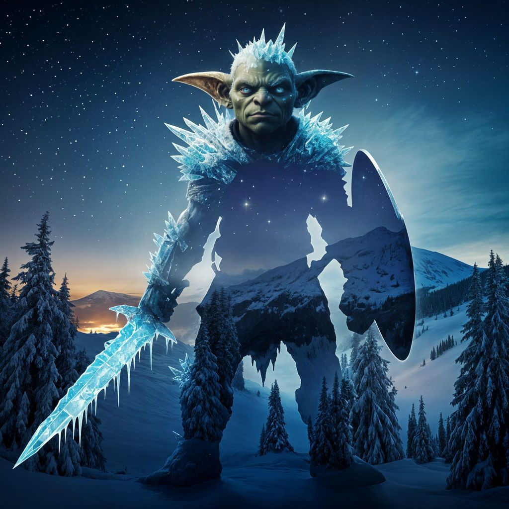 Goblin Warrior in Winter Wonderland Double Exposure