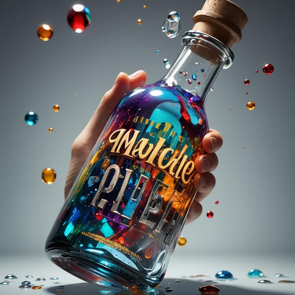 Hand Holding Detailed Bottle in Hyperrealistic Art