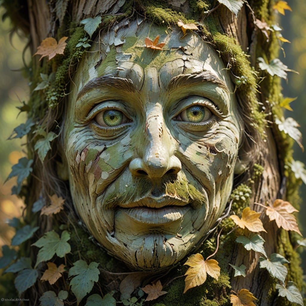 Whimsical Autumn Tree Portrait in Earthy Tones