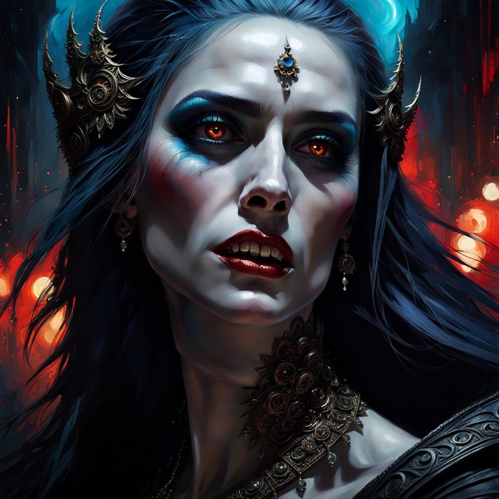 Magnificent Vampire Lady Portrait in Steampunk Style