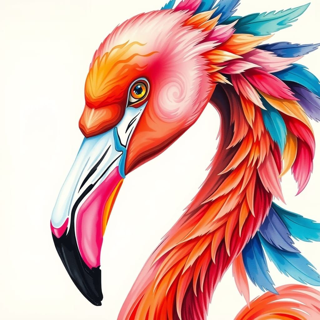 Colorful Flamingo Portrait in Detailed Oil Painting Style