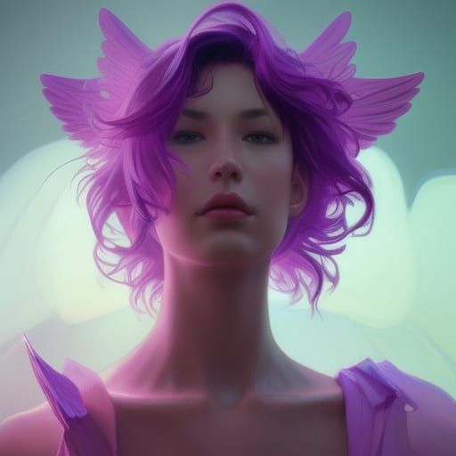 Winged Portrait in Hyperdetailed Art Nouveau Style