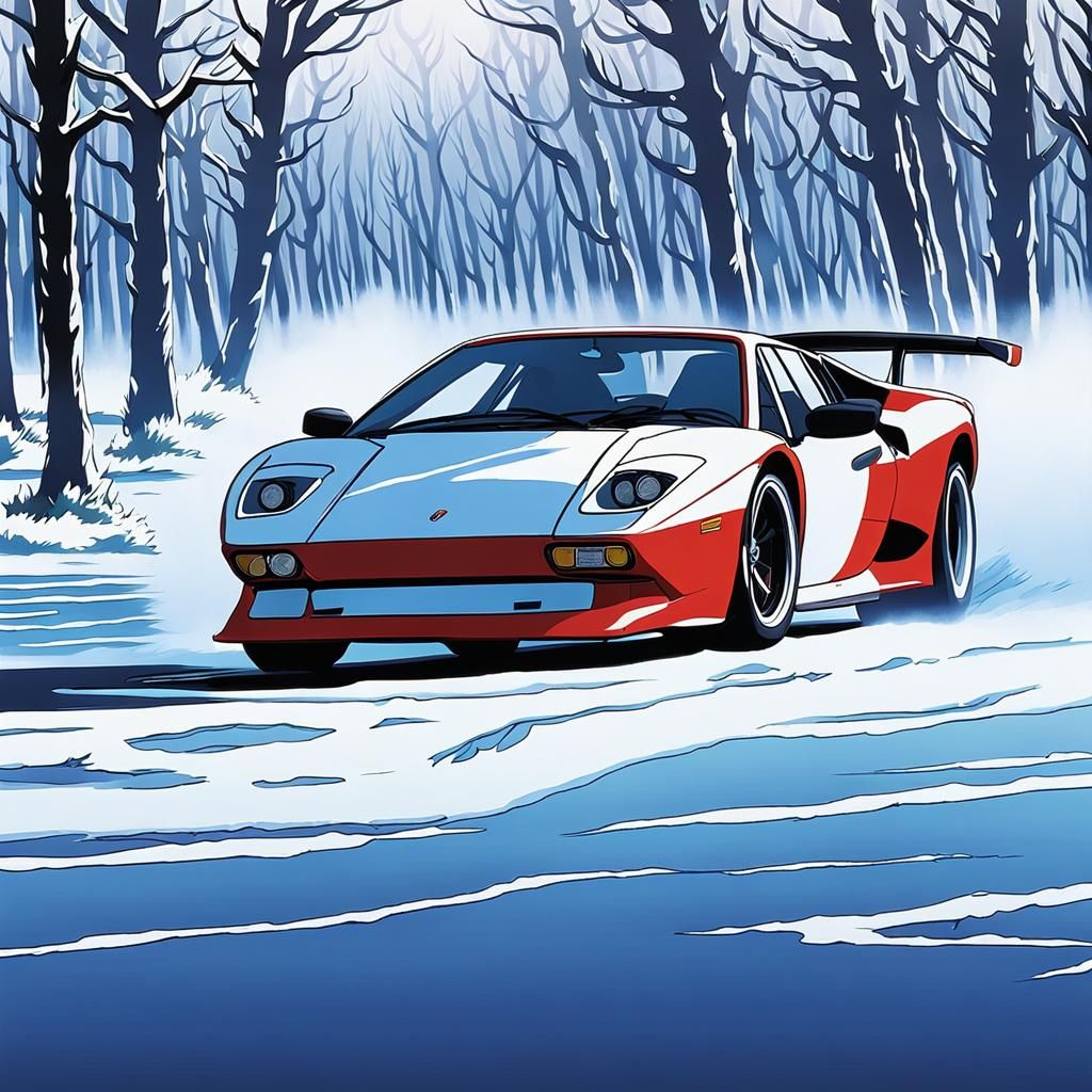 Lamborghini Miura Drifting: Ghibli-Inspired Anime Key Visual