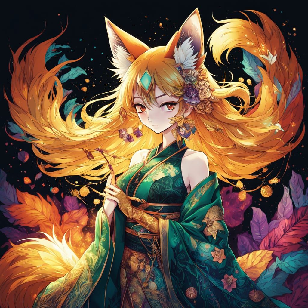 Vixen Kisses Kitsune in Ufotable Anime Style