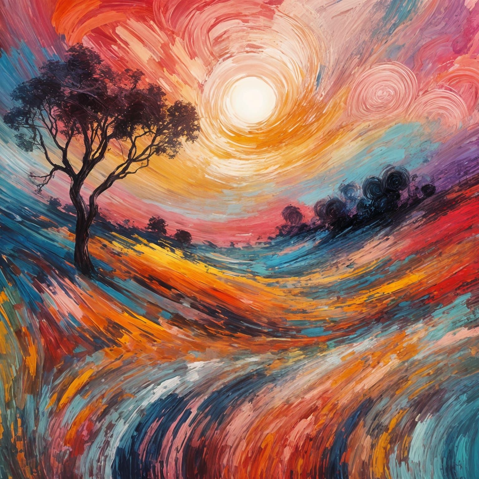 African Tribal Landscape at Sunset in Pastel Colors