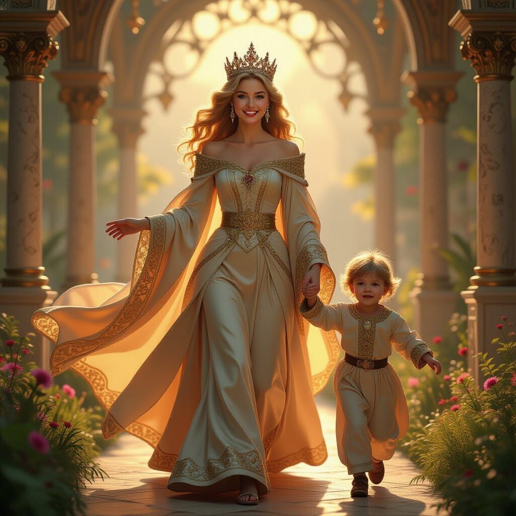 Grace Kelly in Golden Robes, Fantasy Realism Art