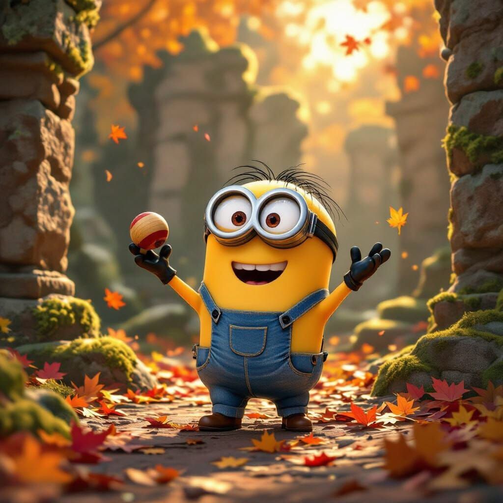 Minion Plays Kendama in Autumn Ruins Concept Art