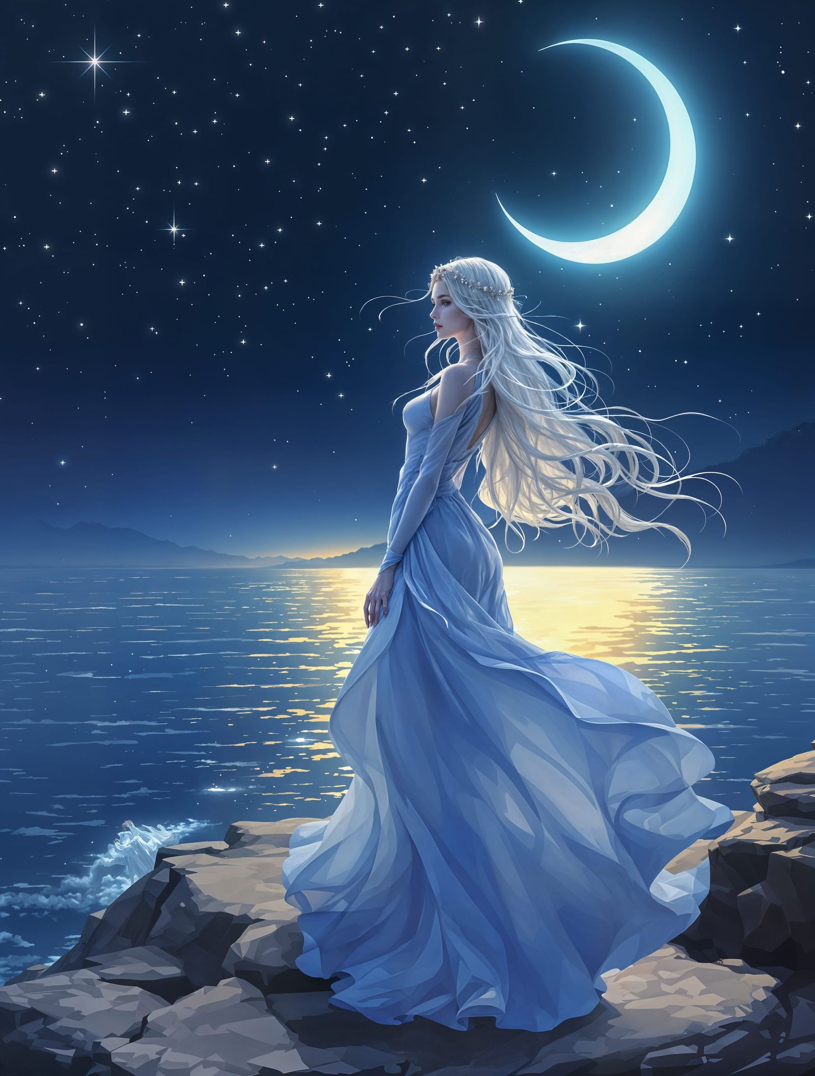Ethereal Goddess of the Moonlit Coast
