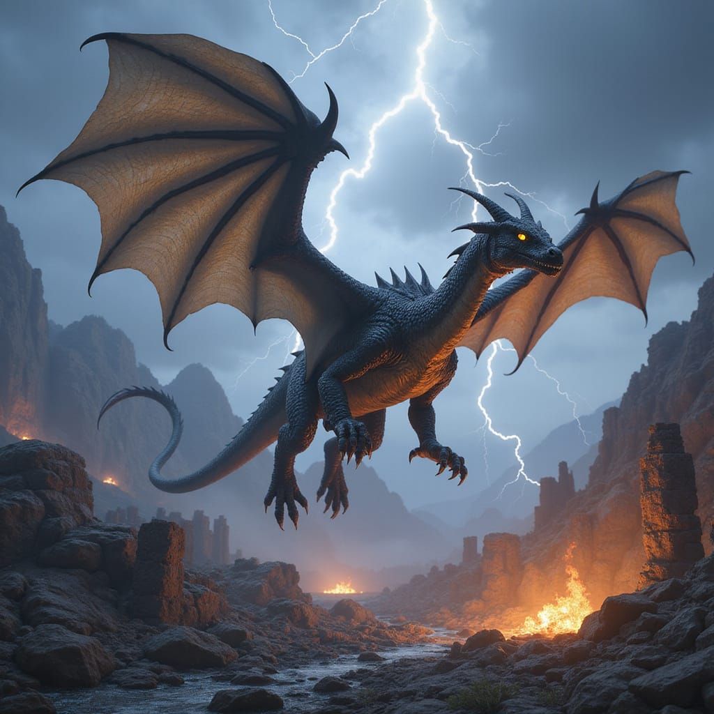 Majestic Dragon Soars Over Dramatic Fantasy Landscape