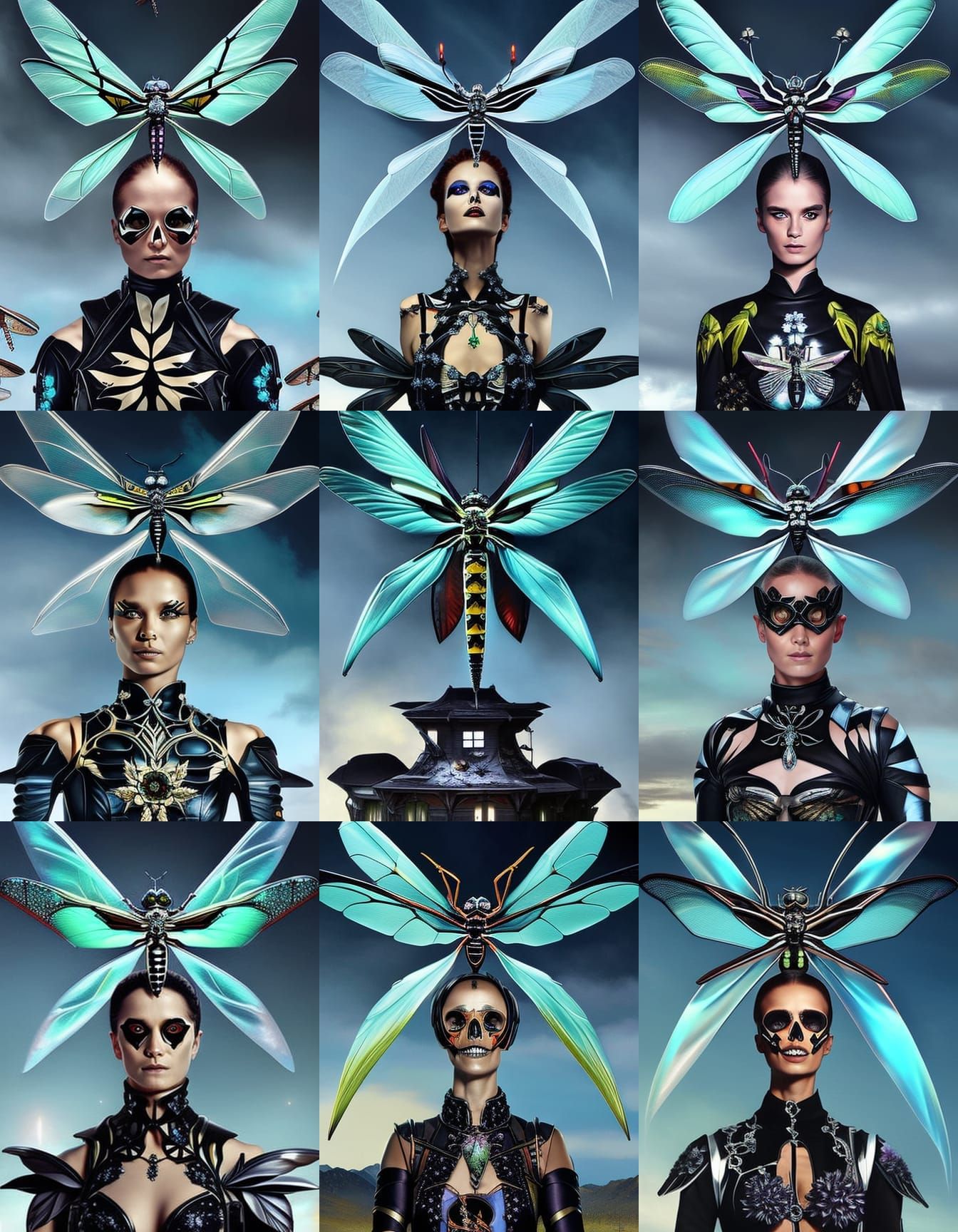 Gothic Dragonfly with Skeleton Wings in Hyperreal Style