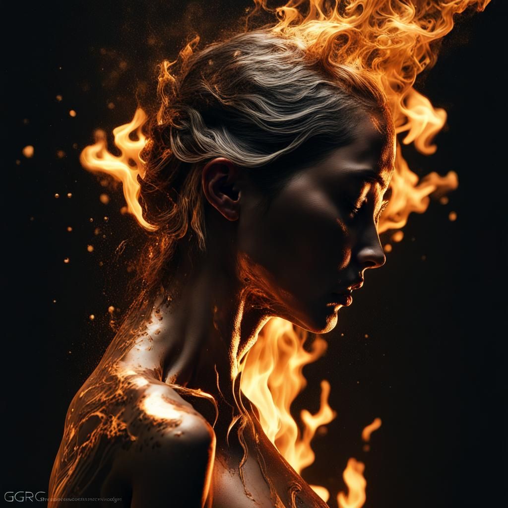 woman splashes double exposure fire